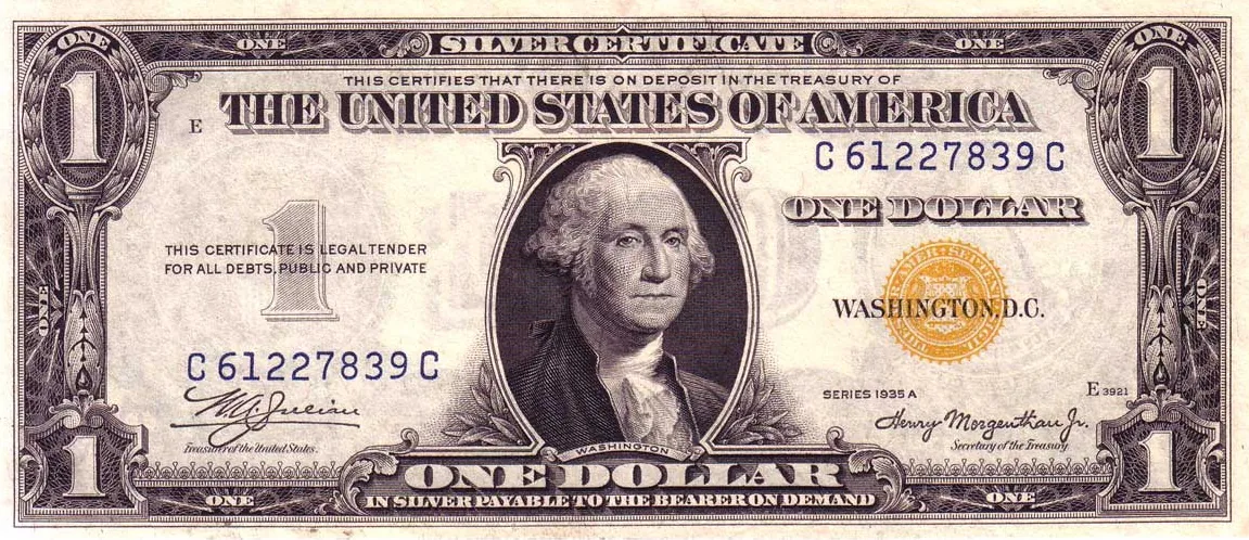 Series 1935A one-dollar North Africa silver certificate with a yellow seal