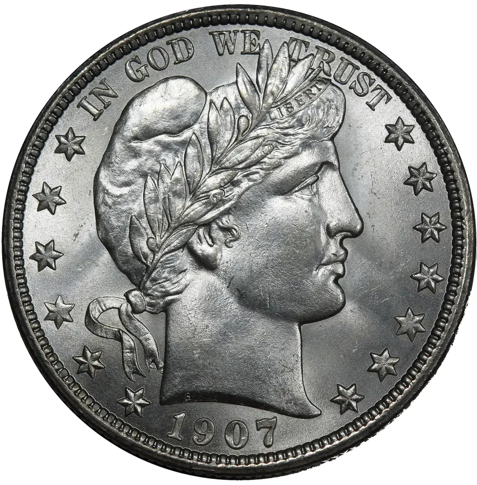 1907-D Barber half dollar, front