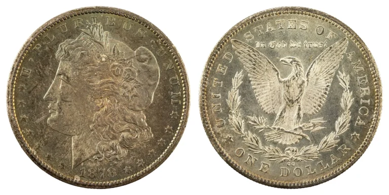 1878-CC Morgan silver dollar, front and back