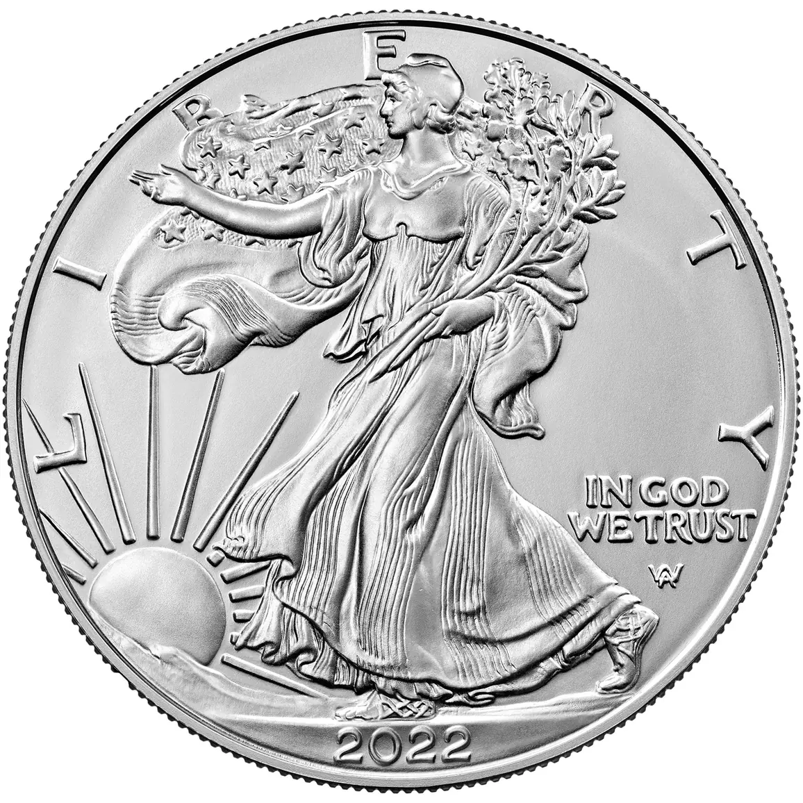 American Silver Eagle, front, showing Walking Liberty