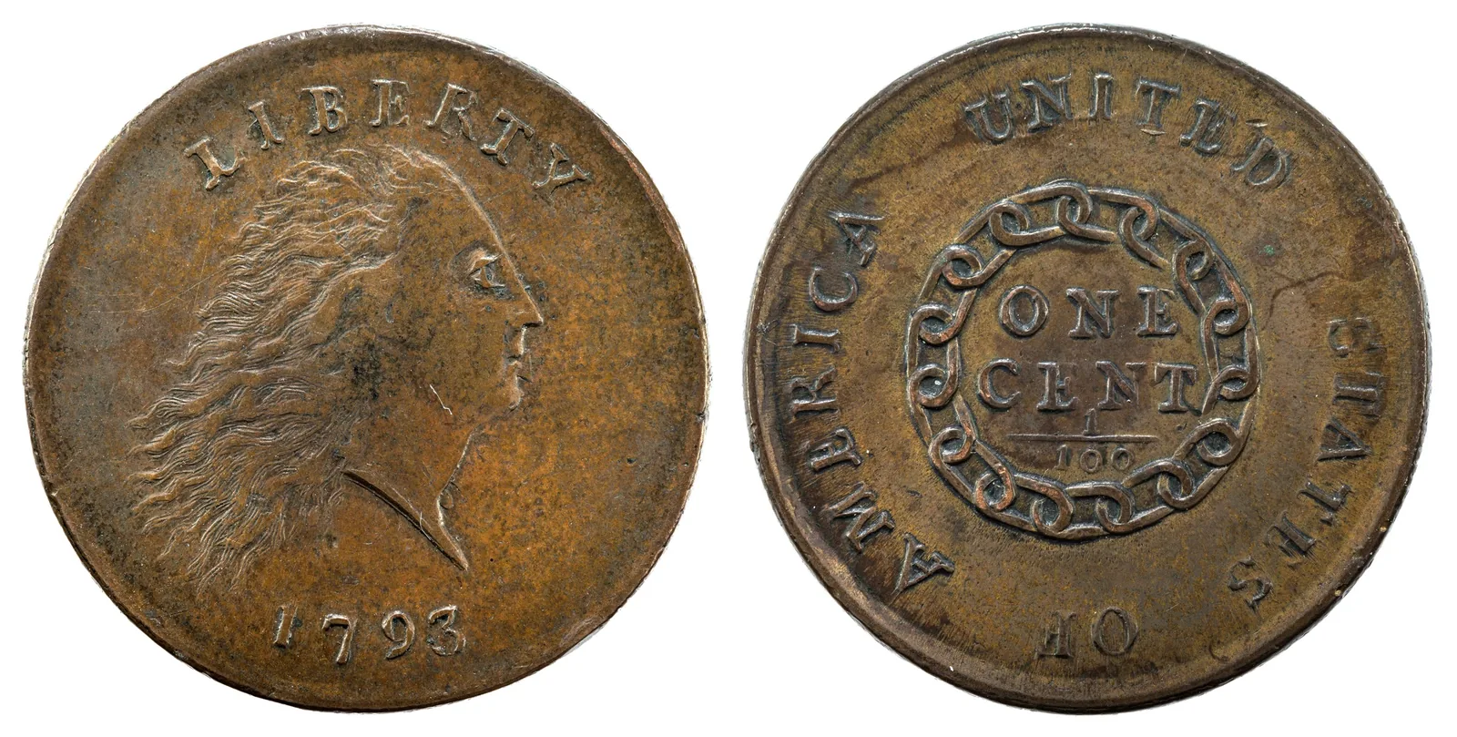 1793 Flowing Hair large cent with chain reverse