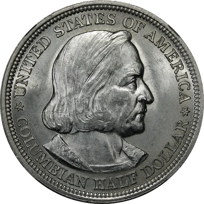 1893 Columbian Exposition commemorative half dollar, front, showing Christopher Columbus