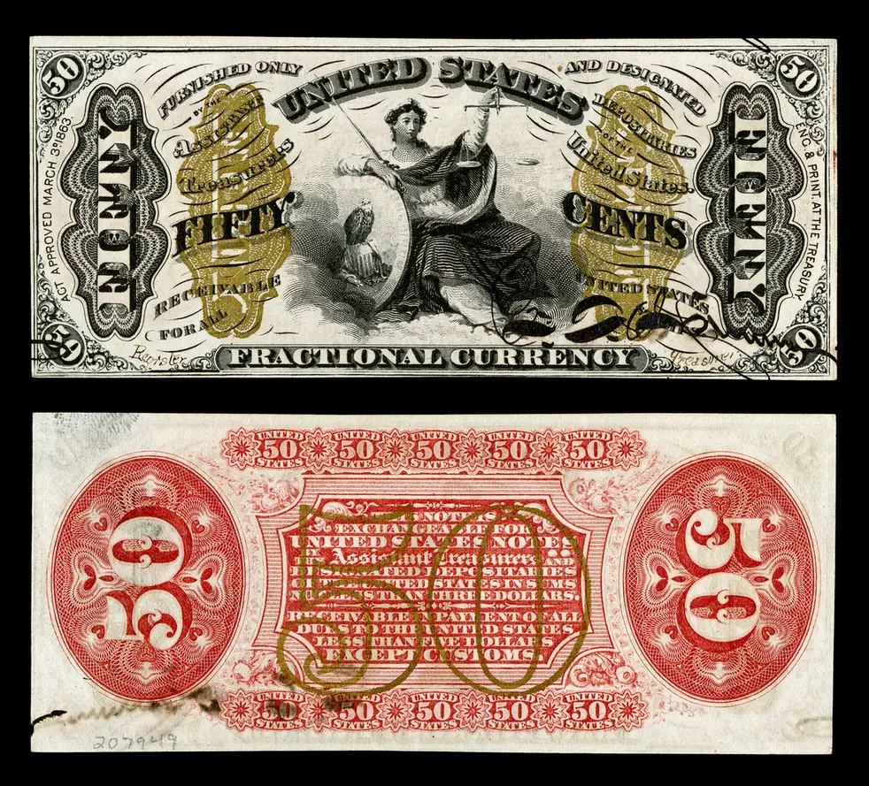 Third issue fifty-cent fractional currency note