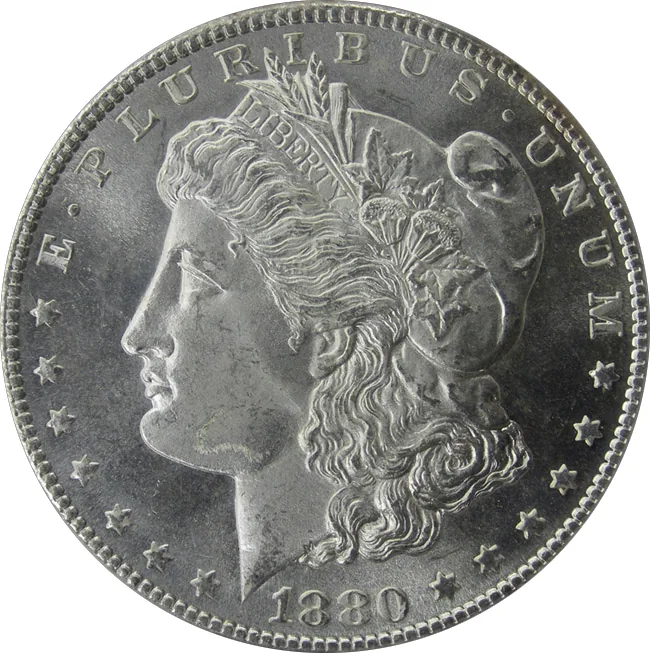 1880-S Morgan silver dollar, front