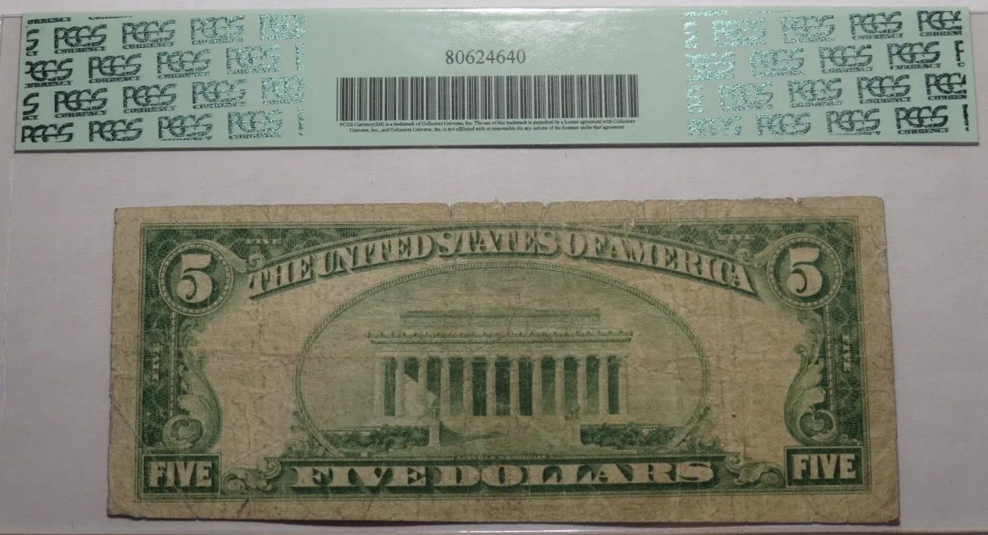 PCGS Good 6 1929 $5 National Bank Note (Fr. 1800-1), back