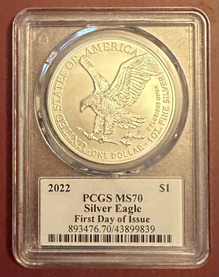 2022 American Silver Eagle graded PCGS MS70 First Day of Issue in a PCGS holder