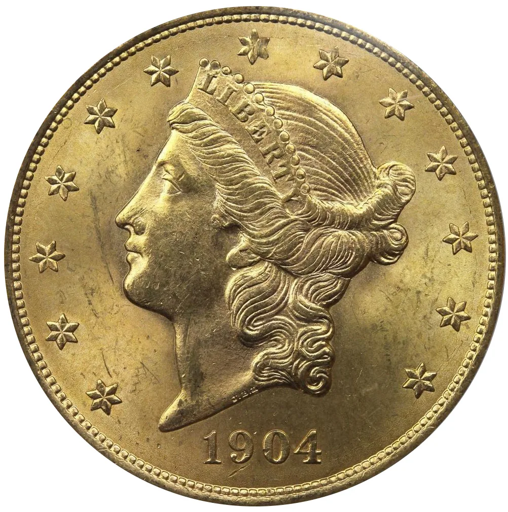 1904 Liberty Head $20 gold double eagle, front