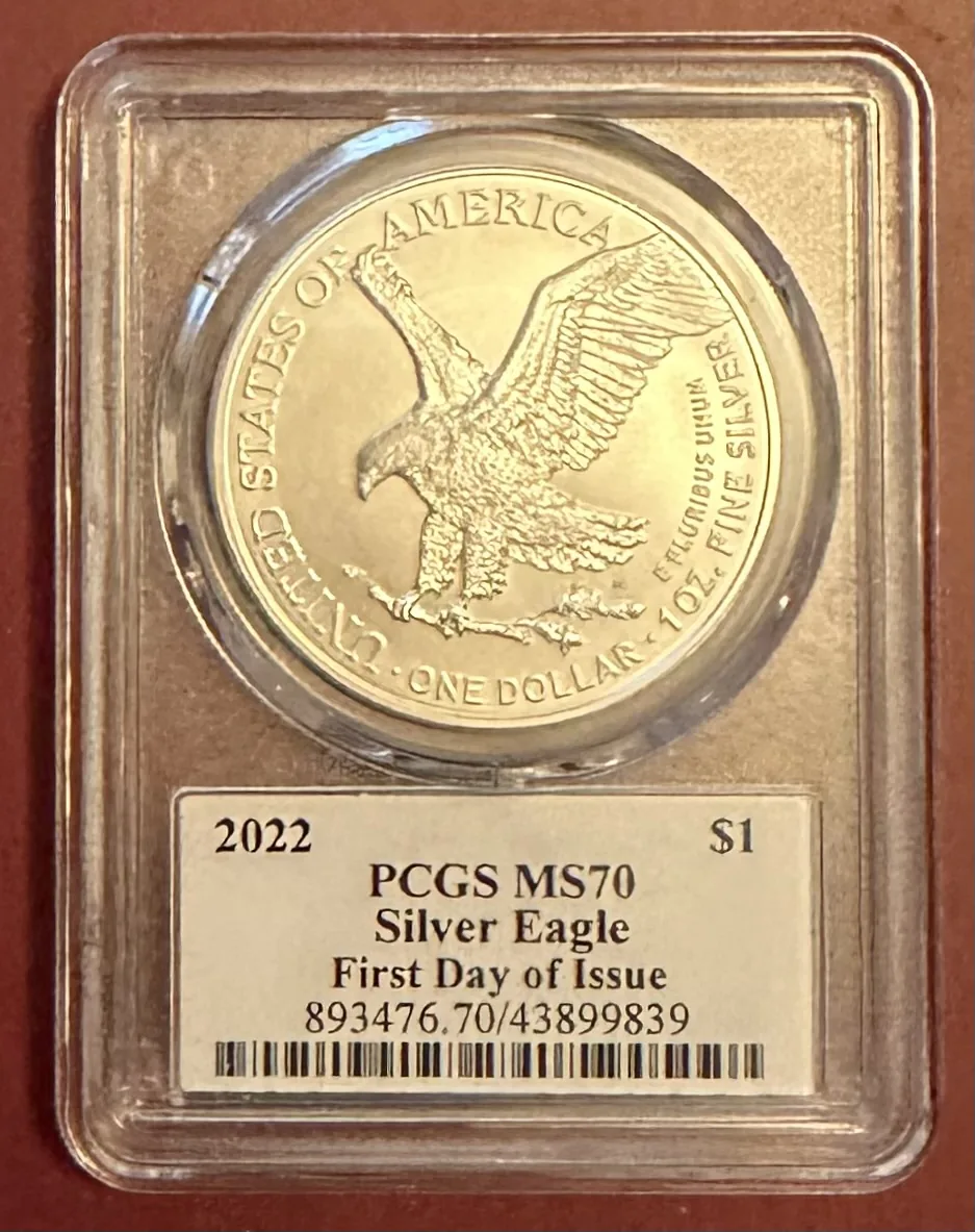 A 2022 American Silver Eagle in a PCGS holder
