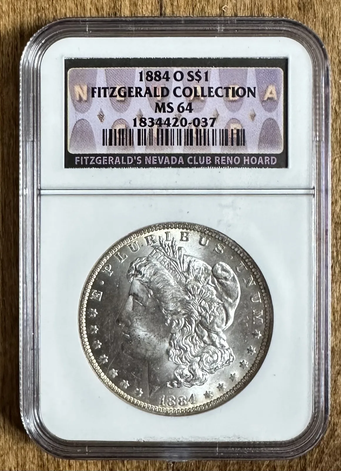 An NGC-graded Morgan silver dollar