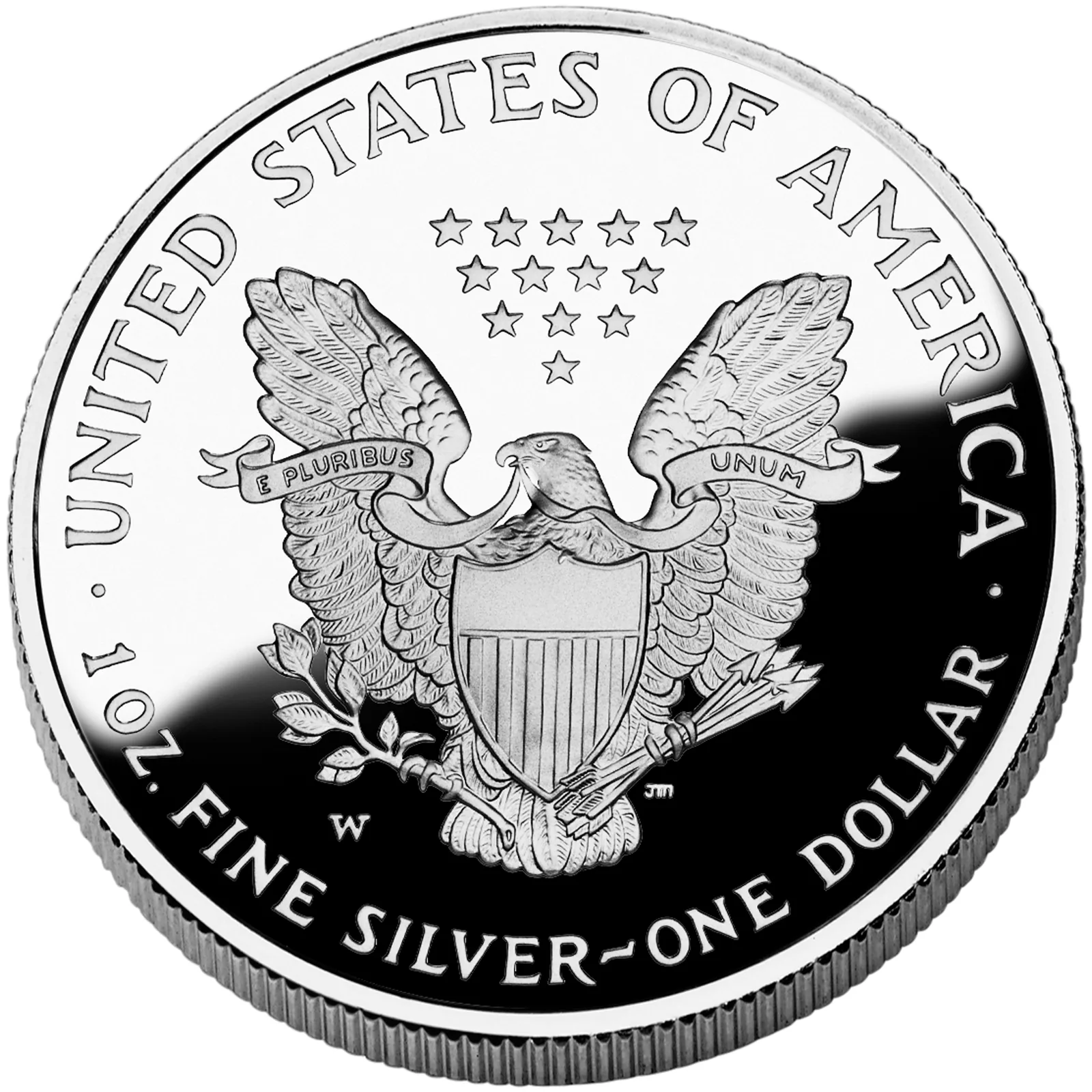 American Silver Eagle, back, showing the Type 2 eagle landing on a branch